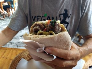 Falafel with pita bread at Falafel Shalom in Tepoztlan