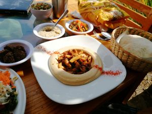 Hummus platter at Falafel Shalom in Tepoztlan