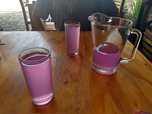 Refreshing Bougainvillea drink at Falafel Shalom in Tepoztlan