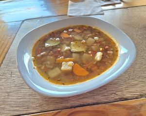 Lentil/veggie soup at Falafel Shalom in Tepoztlan