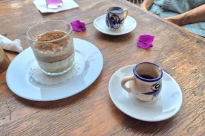 Super delicious tiramisu at Falafel Shalom in Tepoztlan
