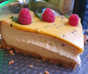 Cheesecake with passion fruit at Frutas Prohibidas in Madrid