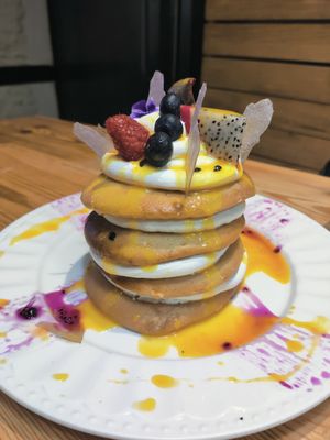 Passion fruit pancakes at Frutas Prohibidas in Madrid