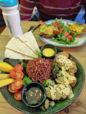 'eggs' Benedict and bowl at Frutas Prohibidas in Madrid