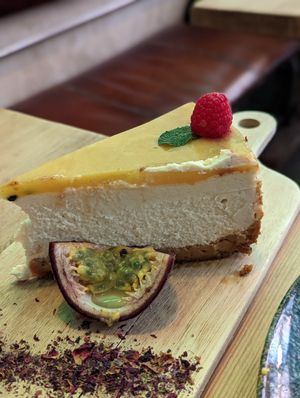 Passion fruit cheesecake at Frutas Prohibidas in Madrid