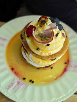 Pancakes with fruit sauces at Frutas Prohibidas in Madrid