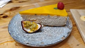 Cheese cake with maracuya at Frutas Prohibidas in Madrid