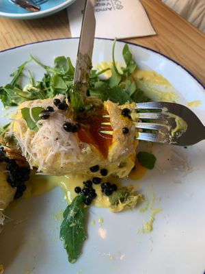 Inside of Eggs Benedict at Frutas Prohibidas in Madrid