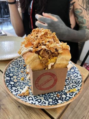 Vegan bbq pulled pork sandwich   at Frutas Prohibidas in Madrid