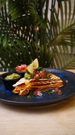 VEGAN CHORIZO QUESADILLAS
with pico de gallo and avocado at Frutas Prohibidas in Madrid