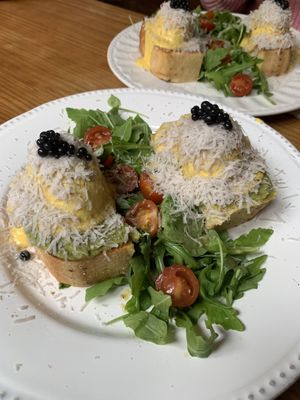 Eggs Benedict with truffle pearls  at Frutas Prohibidas in Madrid