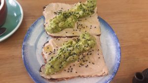Avocado and hummus toast at Frutas Prohibidas in Madrid