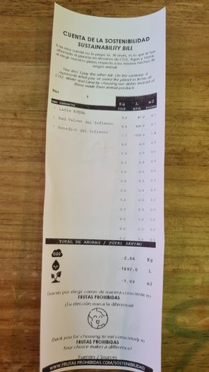 Co2 impact bill. Genius at Frutas Prohibidas in Madrid