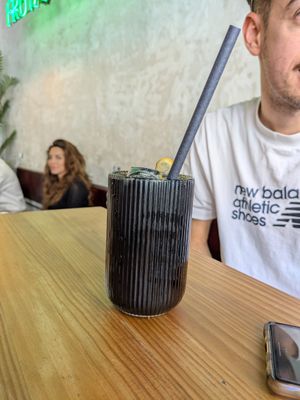 Charcoal lemonade at Frutas Prohibidas in Madrid