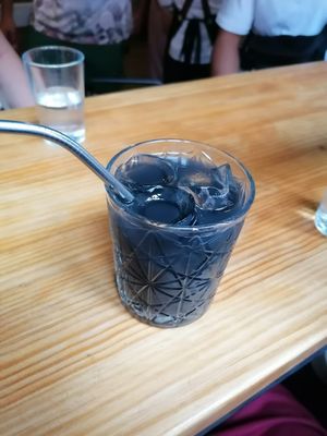 Charcoal lemonade at Frutas Prohibidas in Madrid