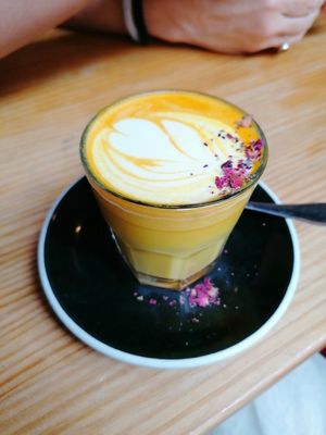 Golden Latte (turmeric) at Frutas Prohibidas in Madrid
