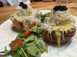 Truffled Benedict eggs   at Frutas Prohibidas in Madrid