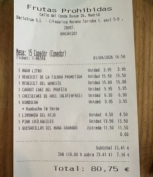 Ticket  at Frutas Prohibidas in Madrid