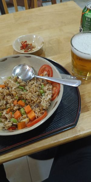 Fried Rice with Soy Sauce/Chilliand Huda Beer. Truly incredible food! at Nâunâu in Ho Chi Minh City