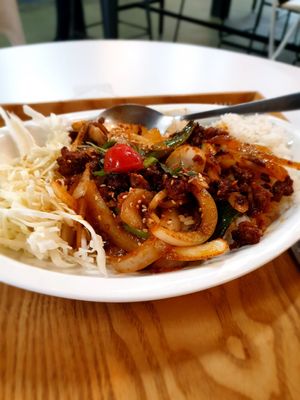 vegan meat red chilli at Vege Bear in Seoul