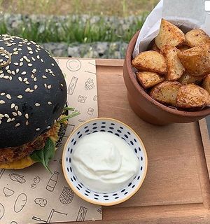 vegan burger  at Source Cafe in Westgate