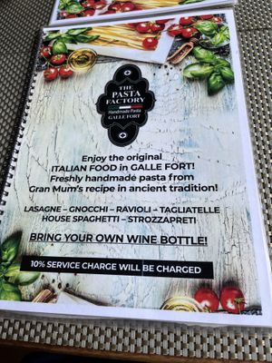 Menu   at The Pasta Factory in Galle