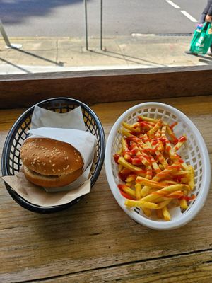 Vegan cheeseburger and fries $15~ at Vego's in Islington
