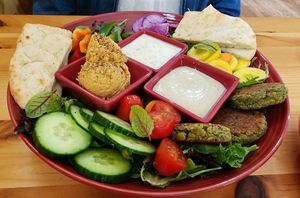 Mediterranean salad with falafel and hummus  at Good Natured Cafe in Martinsburg