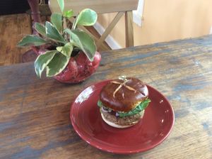 The Zucchini Walnut Burger ~ Vegan ~ Can be served with Gluten-Free bread. at Good Natured Cafe in Martinsburg