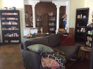 The market living room, where you relax and enjoy a latte from the cafe. at Good Natured Cafe in Martinsburg