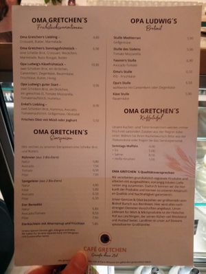 The menu at Café Gretchen in Cologne