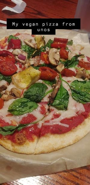 Vegan Garden Pizza with vegan cheese. at UNO Pizzeria in Leominster