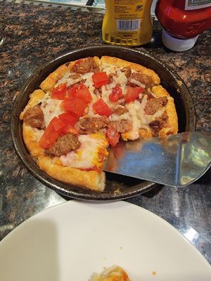 Vegan cheese burger pizza at UNO Pizzeria in Birch Run