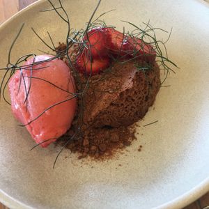 Strawberry sorbet and chocolate mousse  at Seville Estate in Seville