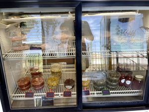 Raw cheesecake, bbq sauce, pudding and pickled items at Wild Thyme Organics in Kealakekua