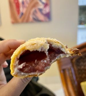 Inside the strawberry hand pie  at Wild Thyme Organics in Kealakekua