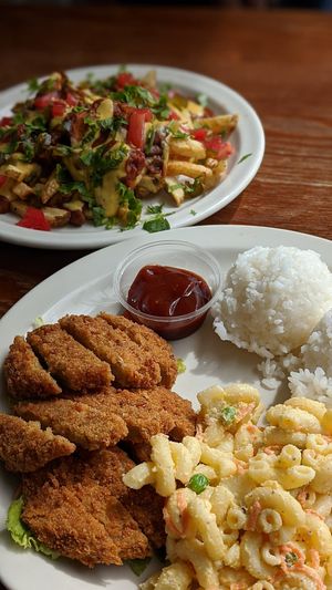 "Chicken" Katsu (with Chilli Fries in the background) at Wild Thyme Organics in Kealakekua