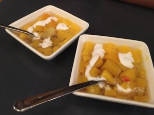 Mango with coconut cream at Green Asia in Tokyo