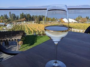 Wine on the patio, Oct-2021 at Summerhill Pyramid Bistro in Kelowna