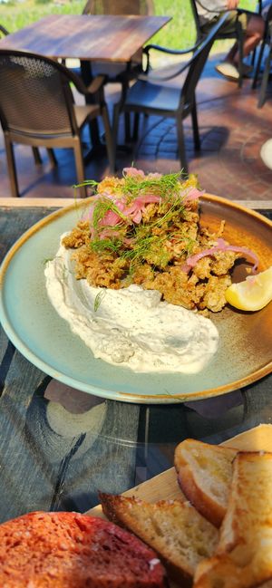 Vegan calamari at Summerhill Pyramid Bistro in Kelowna