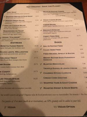 The food menu  at Summerhill Pyramid Bistro in Kelowna