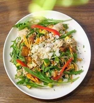 3-nuts salad (vegan)
The 3-nut sauce mainly includes very fresh almond, cashew nut & peanut. Plus, a good combination of green veggies, avocado, spinach, rocket &more. at Santorino Coffee & Veggies in Ho Chi Minh City