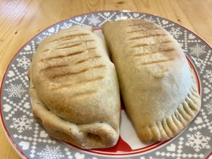 Empanadas (mushroom with pesto)  at Menta (Cafe de especialidad & Dulcería Vegana) in Puerto Natales