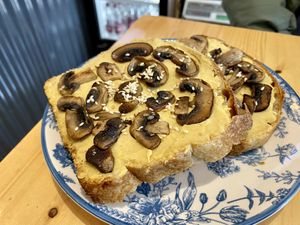 Toast with hummus and mushroom  at Menta (Cafe de especialidad & Dulcería Vegana) in Puerto Natales