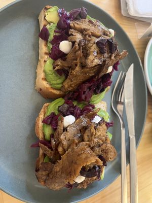 “Tostada Leon” teriyaki seitan toast  at Menta (Cafe de especialidad & Dulcería Vegana) in Puerto Natales