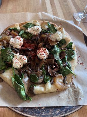 spinach & mushroom pizza w/ vegan ricotta  at True Food Kitchen in Alpharetta