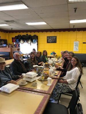Some of the Umpqua Community Veg Education Group (UC-VEG) enjoying a Dine-Up get together. at Shanti's Indian Cuisine in Roseburg