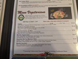 Vegetarian menu section at Carlos Restaurante in Winston
