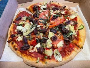 Old Orchard Roasted Veggie pie with add-ons at Portland Pie Company in Bangor