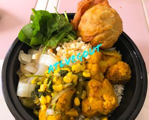 Cauliflower bowl with samosa at NaanStop - Piedmont Rd in Atlanta